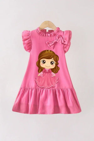 Flared Dark Pink Dresses For Toddler Girl