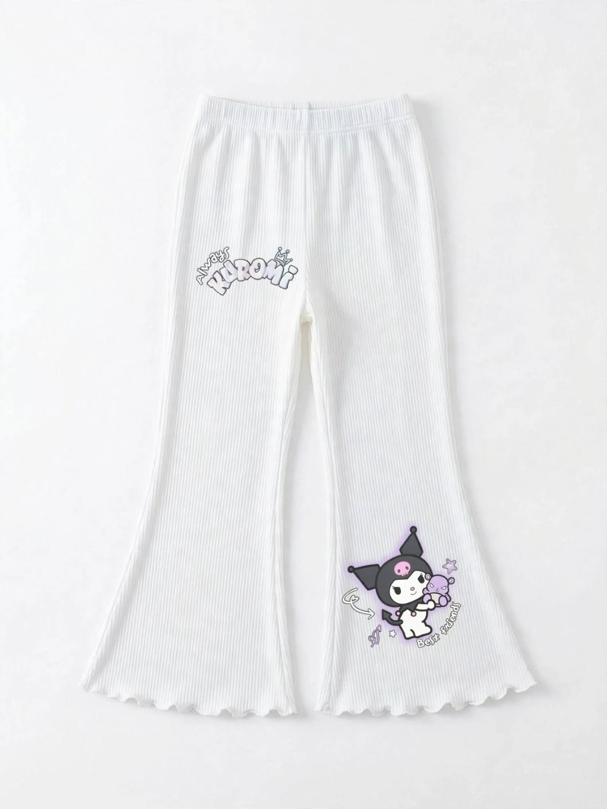 Girls Always Kuromi Print Flare Pants - White