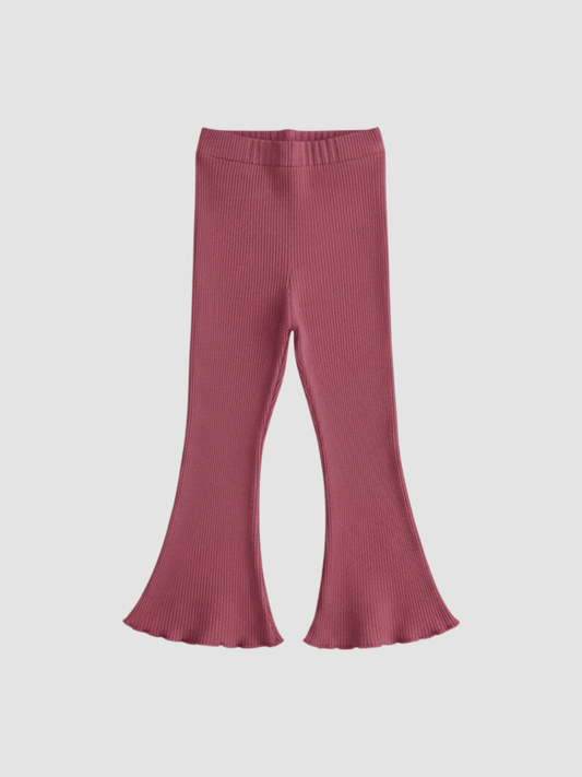 Girls' Ash Gray Ribbed Flare Pants