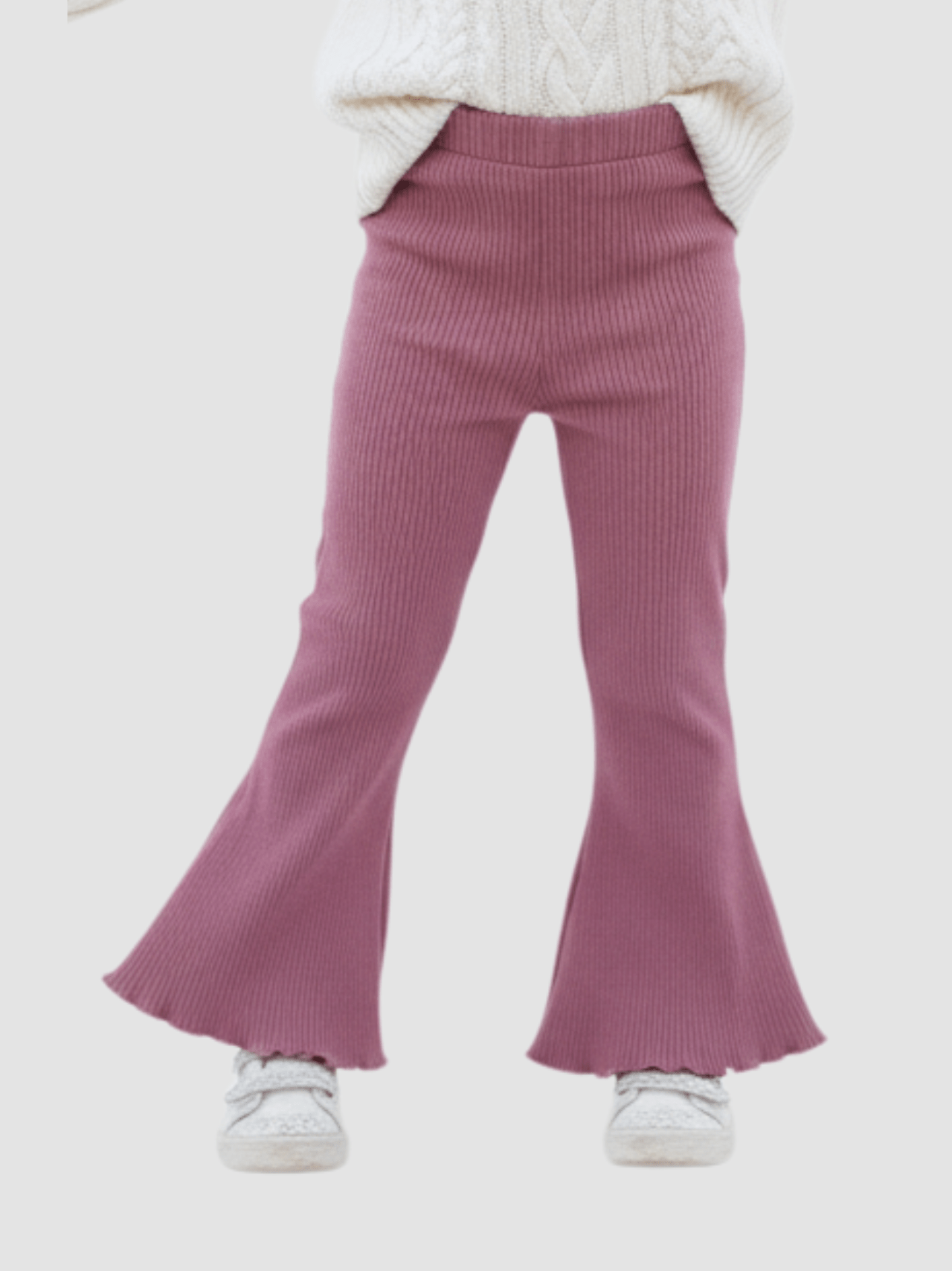 Girls' Ash Gray Ribbed Flare Pants