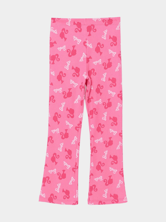 Girls' Barbie & Flamingo Print Ribbed Flared Pants
