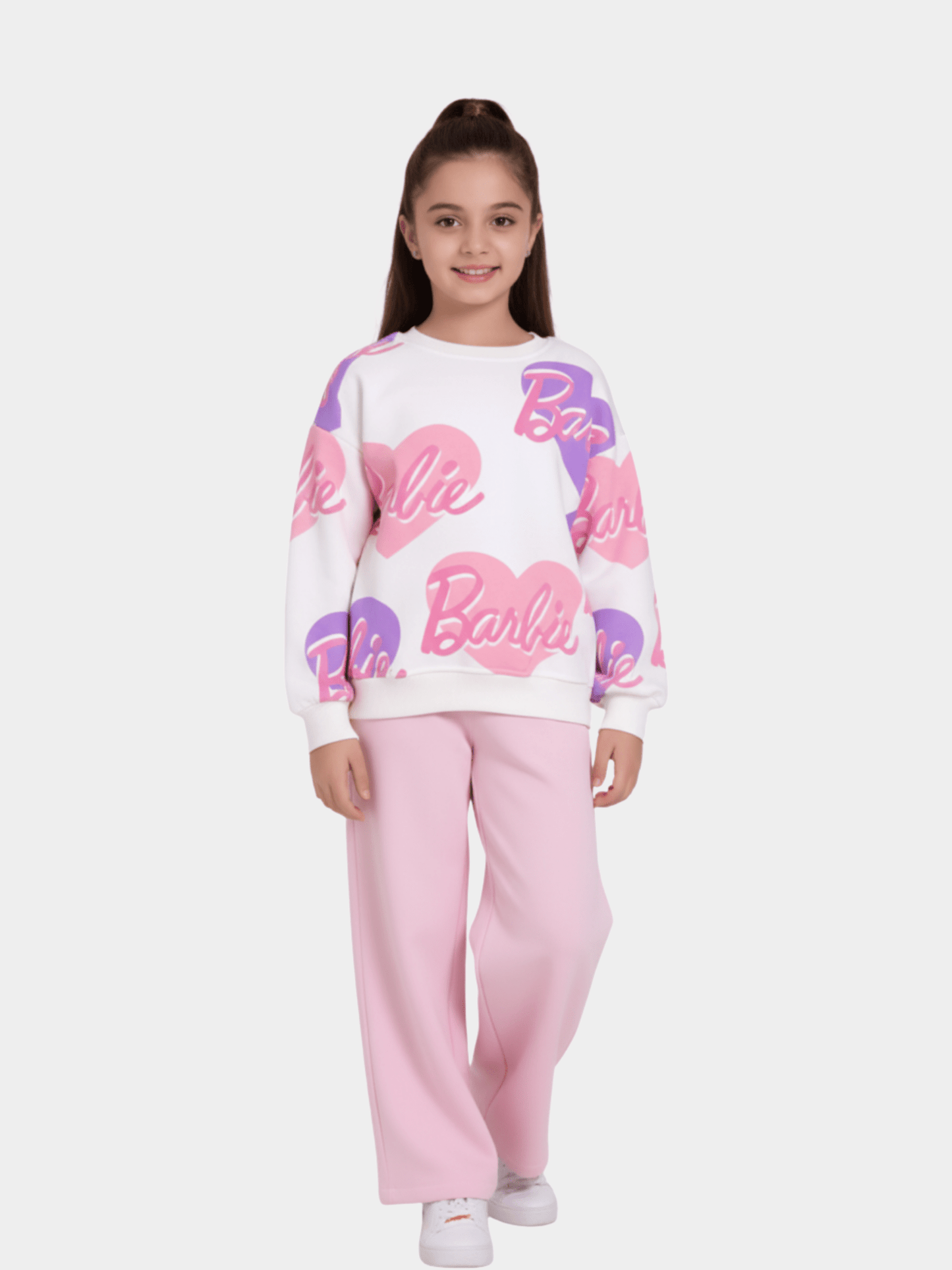 Girls' Barbie Logo Heart Print Sweatshirt & Pink Trousers 2 - Piece Set