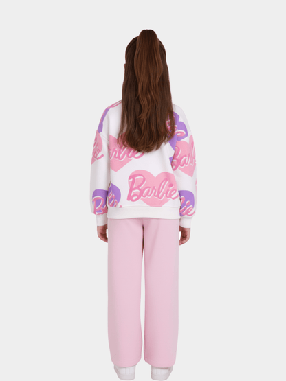 Girls' Barbie Logo Heart Print Sweatshirt & Pink Trousers 2 - Piece Set