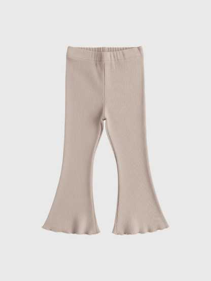 Girls Beige High - Waist Flare Pants