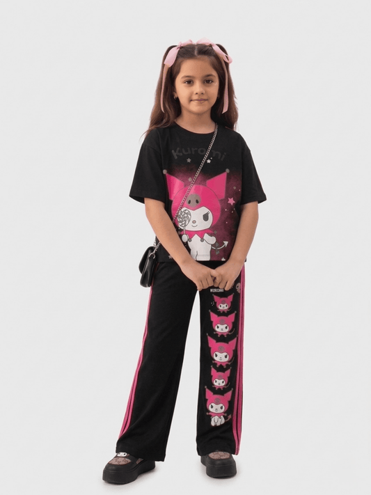Girls Black Kuromi Exclusive T-shirt & Pants Set (4 - 12yrs)