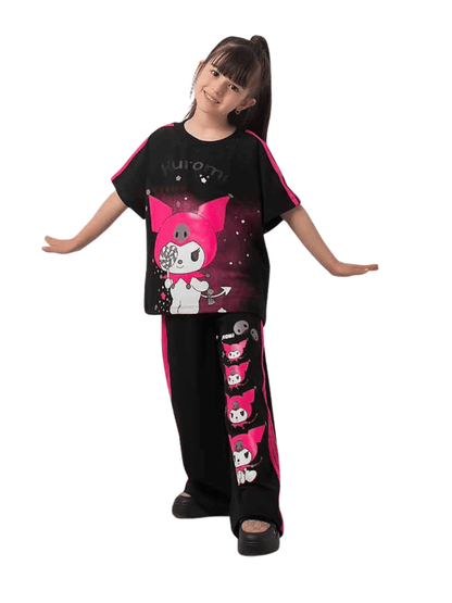 Girls Black Kuromi Exclusive T-shirt & Pants Set