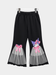 Girls' Black Kuromi Flare Pants with Tulle Bow Detail