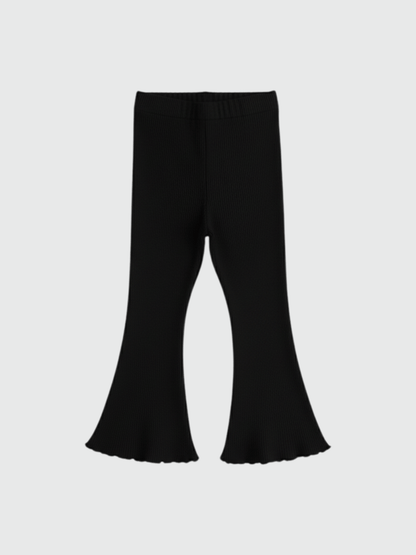 Girls Black Ribbed Flared Leggings