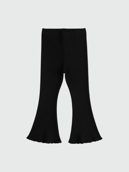 Girls Black Ribbed Flared Leggings