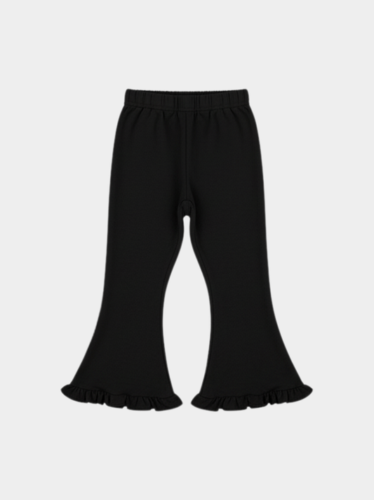 Girls' Black Ruffle Hem Knit Flare Sweat Pants