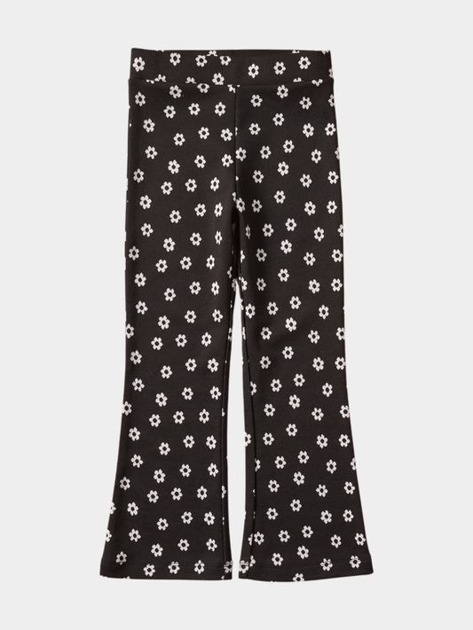 Girls' Black & White Daisy Print Flared Leggings