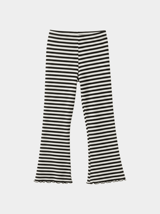 Girls' Black & White Striped Ribbed Flare Leggings