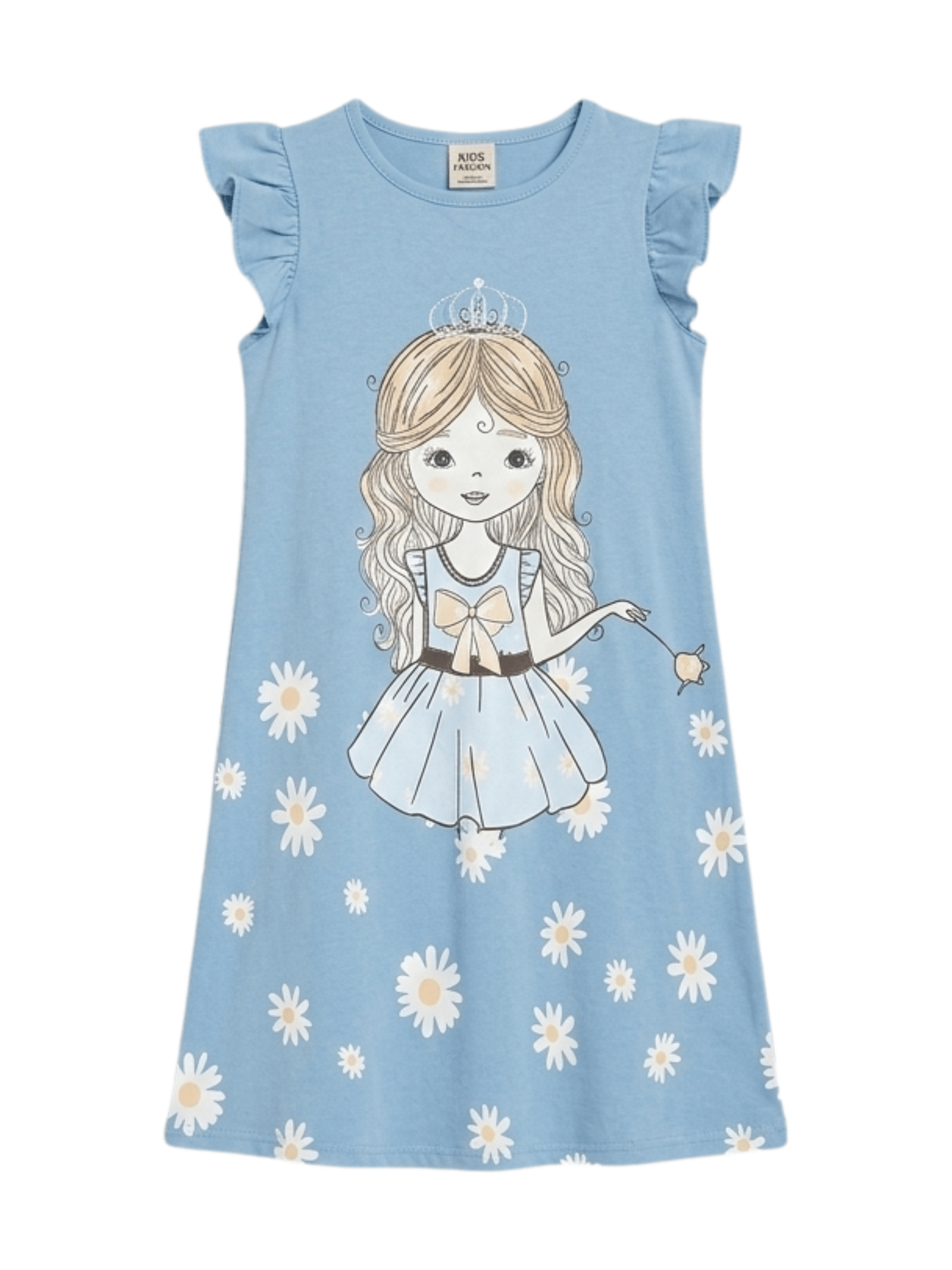 Girls' Blue Princess & Daisy Floral Dress