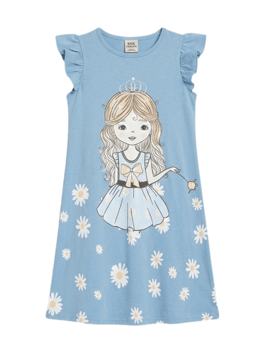 Girls' Blue Princess & Daisy Floral Dress