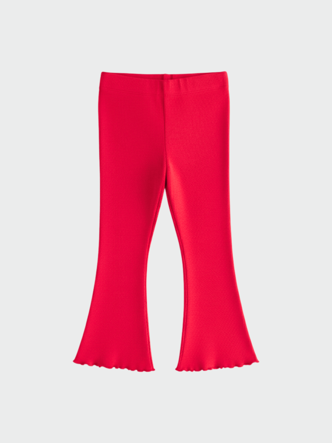 Girls Bright Red Ribbed Flared Leggings
