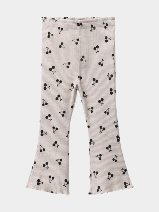 Girls' Cherry Print Ribbed Flared Pants