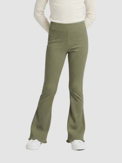 Girls Comfy Pale Olive Ribbed Bell Bottoms