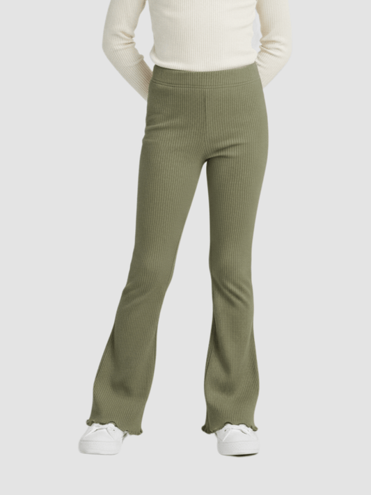 Girls Comfy Pale Olive Ribbed Bell Bottoms