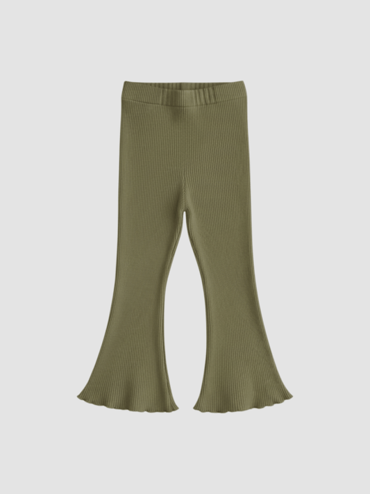 Girls Comfy Pale Olive Ribbed Bell Bottoms