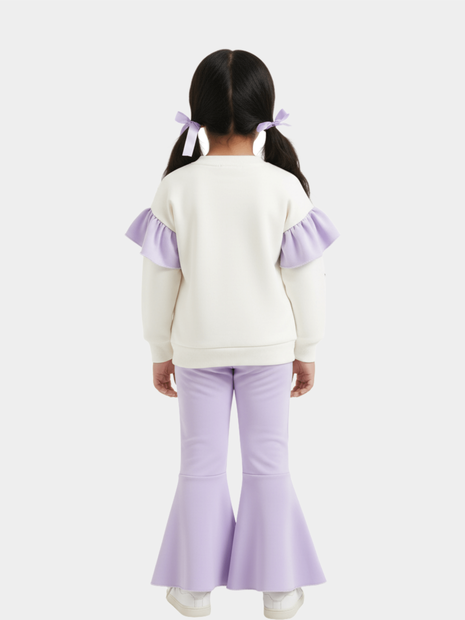 Girls' Disney Angel (Stitch) Graphic Ruffle Sweater & Lavender Flare Trousers Set