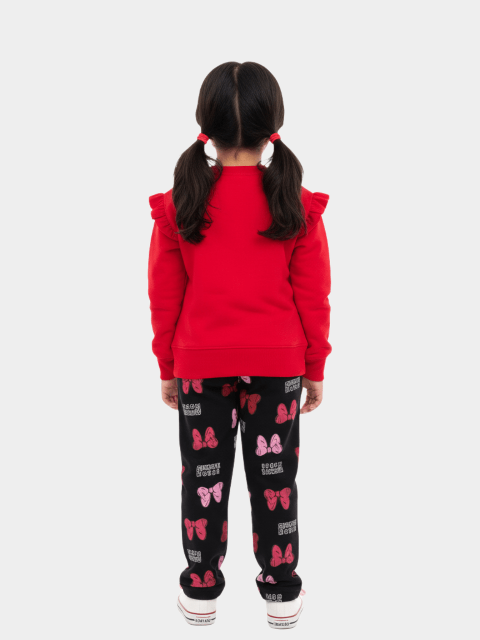 Girls' Disney Minnie Mouse 'Ador - A - Bow' Red Ruffle Sweatshirt & Bow Print Joggers Set