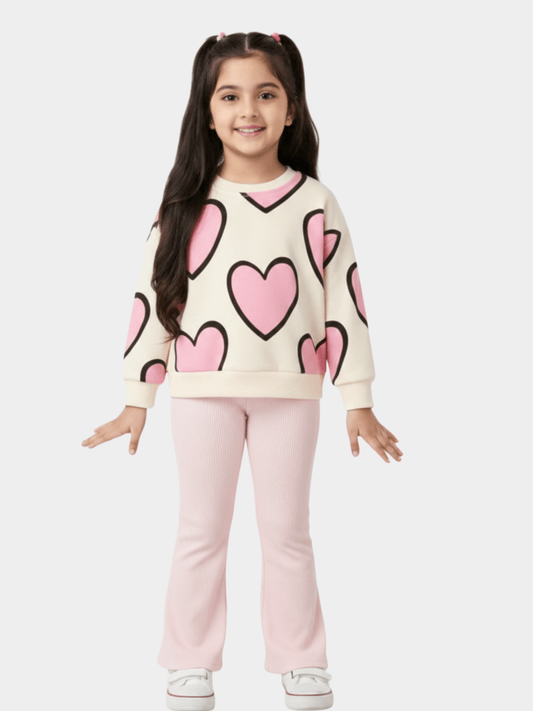 Girls' Heart Sweatshirt & Flared Pant Set