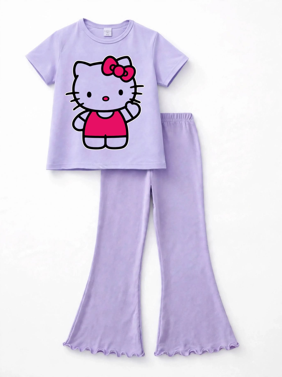 Girls Hello Kitty T-shirt & Flare Pant Set - Lavender (4-12yrs)