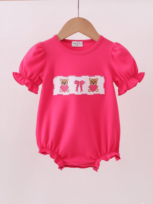 Girls’ Hot Pink Teddy Bear Bubble Bodysuit