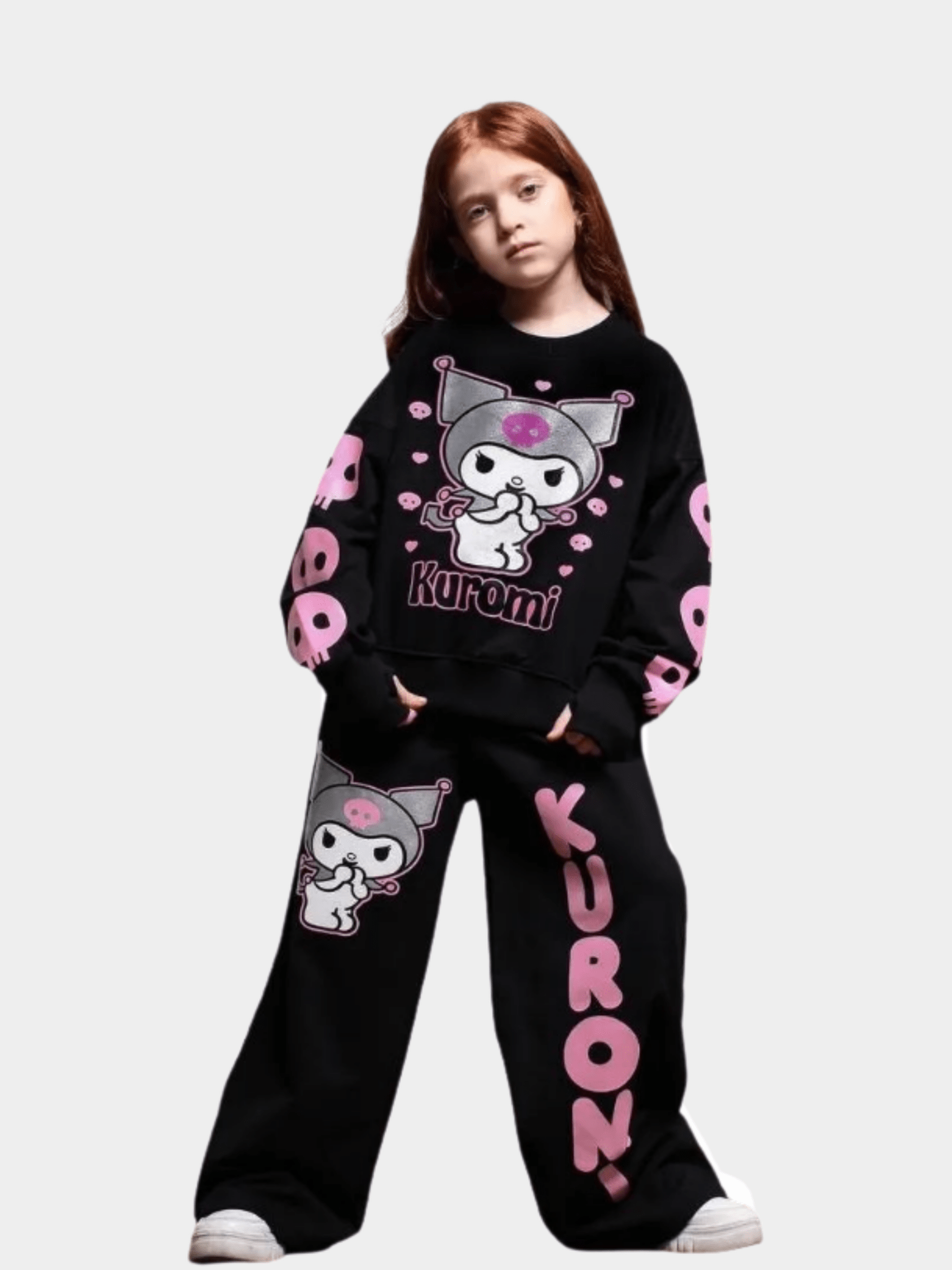 Girls' Kuromi Black & Pink Graphic Sweatshirt and Trousers 2 - Piece Set