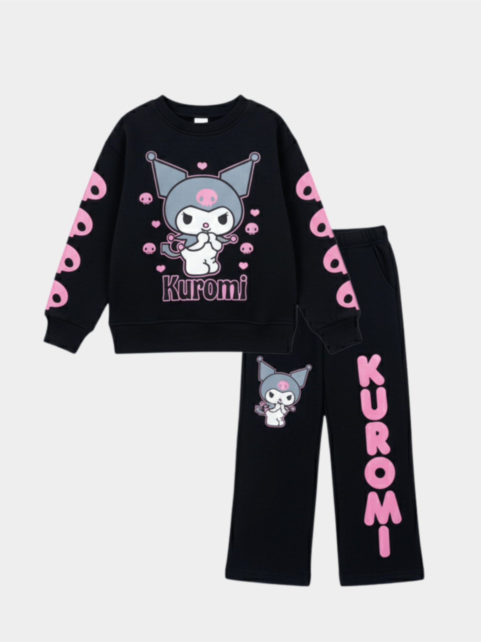 Girls' Kuromi Black & Pink Graphic Sweatshirt and Trousers 2 - Piece Set