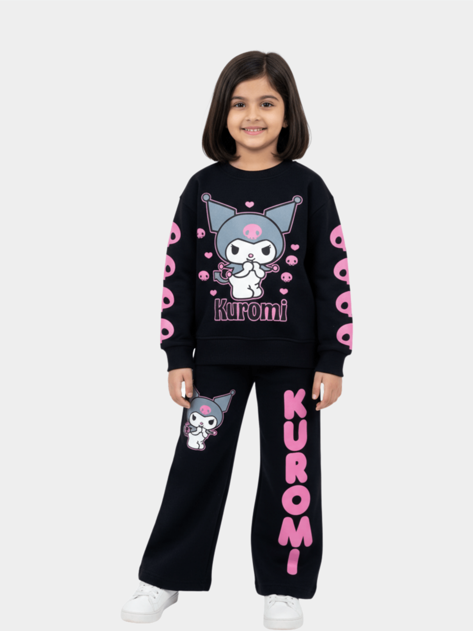 Girls' Kuromi Black & Pink Graphic Sweatshirt and Trousers 2 - Piece Set