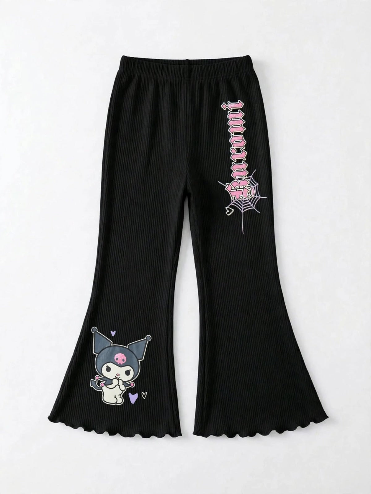 Girls Kuromi Gothic Print Flare Pants - Black