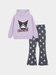 Girls' Kuromi Lavender Hoodie & Floral Print Flare Trousers 2 - Piece Set