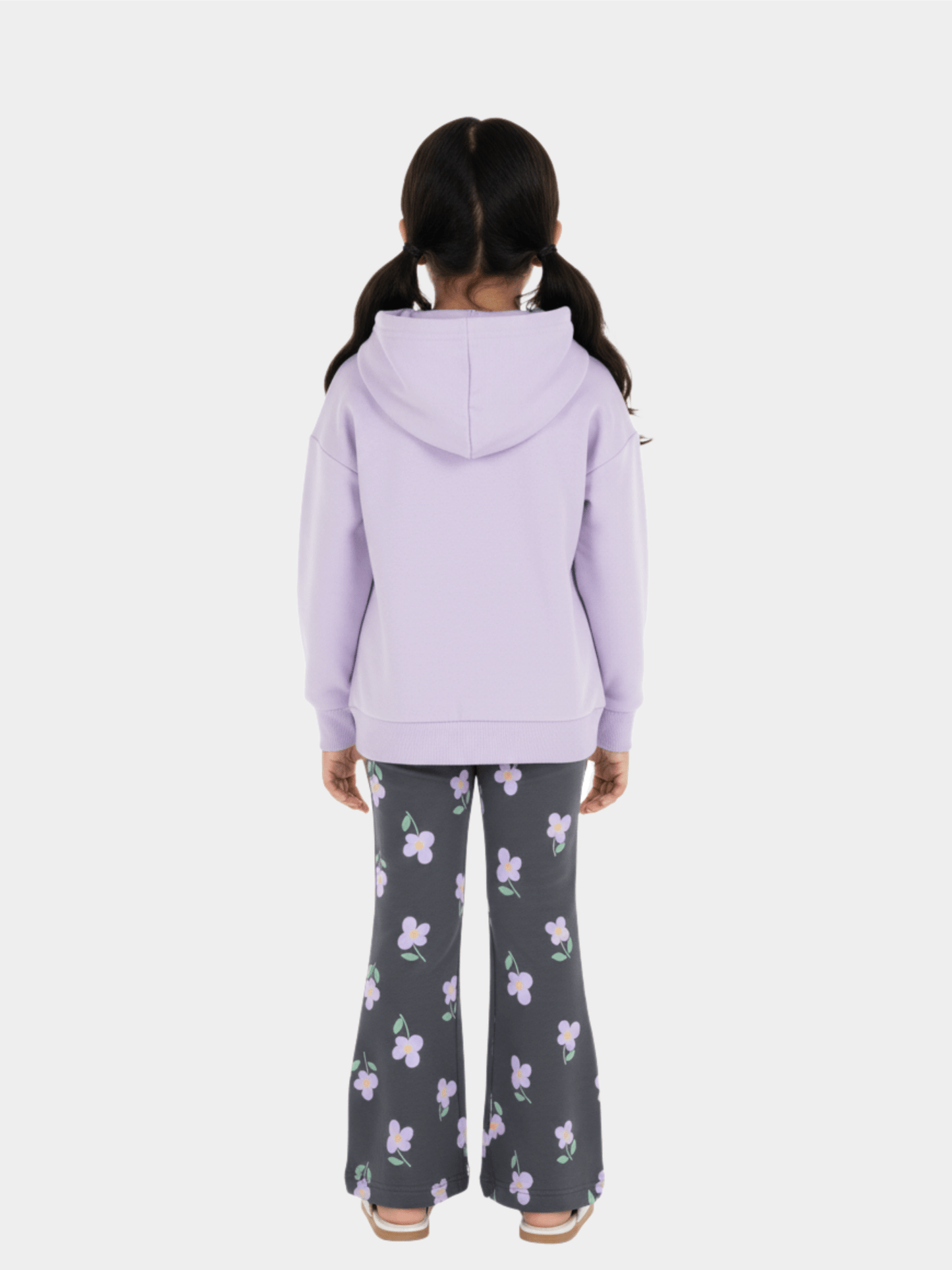 Girls' Kuromi Lavender Hoodie & Floral Print Flare Trousers 2 - Piece Set