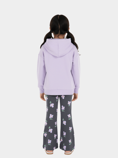 Girls' Kuromi Lavender Hoodie & Floral Print Flare Trousers 2 - Piece Set