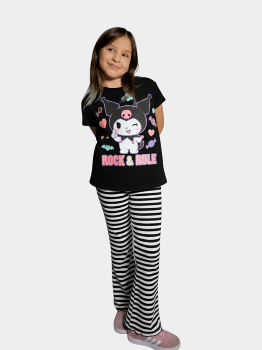 Girls' Kuromi "Rock & Rule" Graphic Tee and Flare Leggings Set