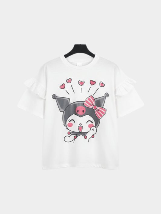 Girls' Kuromi Ruffle - Sleeve Graphic Tee