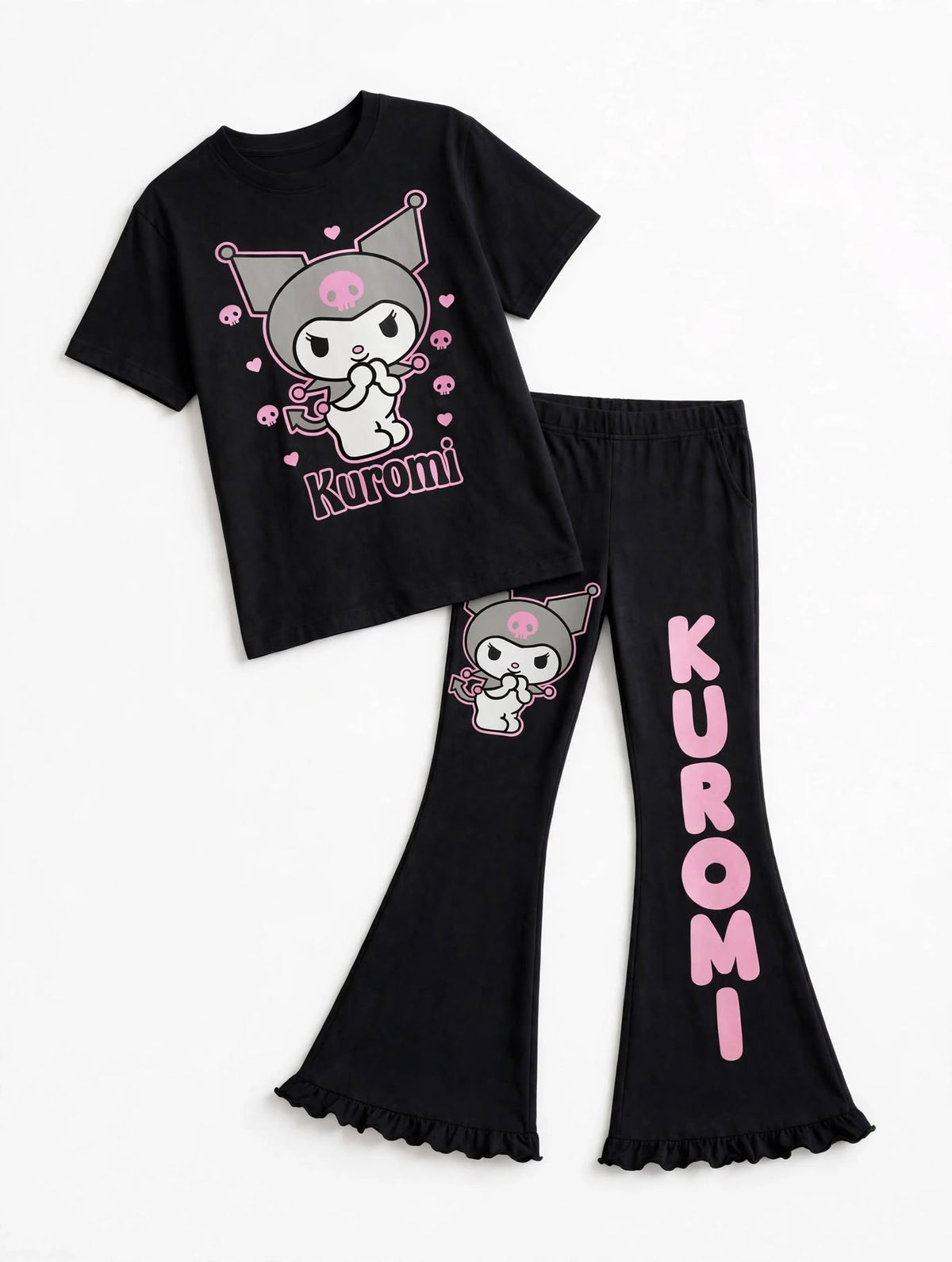 Girls Kuromi T-shirt & Flare Pant Set - Black (4-12yrs)