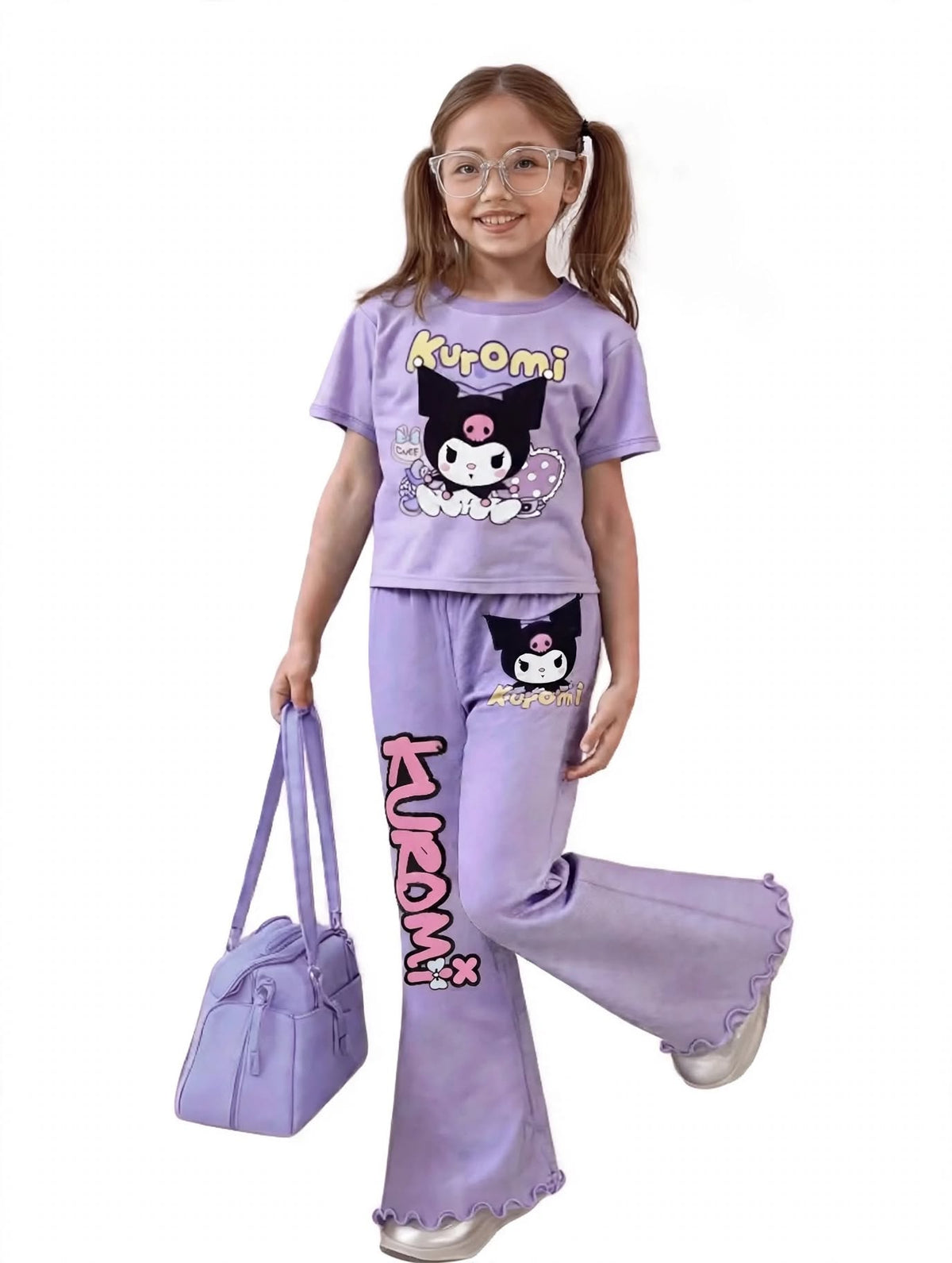 Girls Kuromi T-shirt & Flare Pant Set - Purple (4-12yrs) - View 2