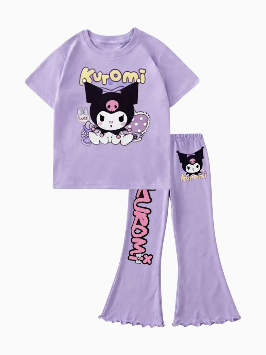 Girls Kuromi T-shirt & Flare Pant Set - Purple (4-12yrs)