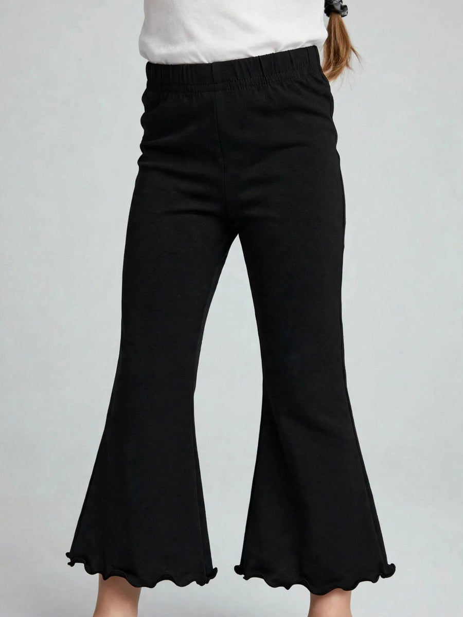 Girls Lettuce-Hem Flare Pants - Black