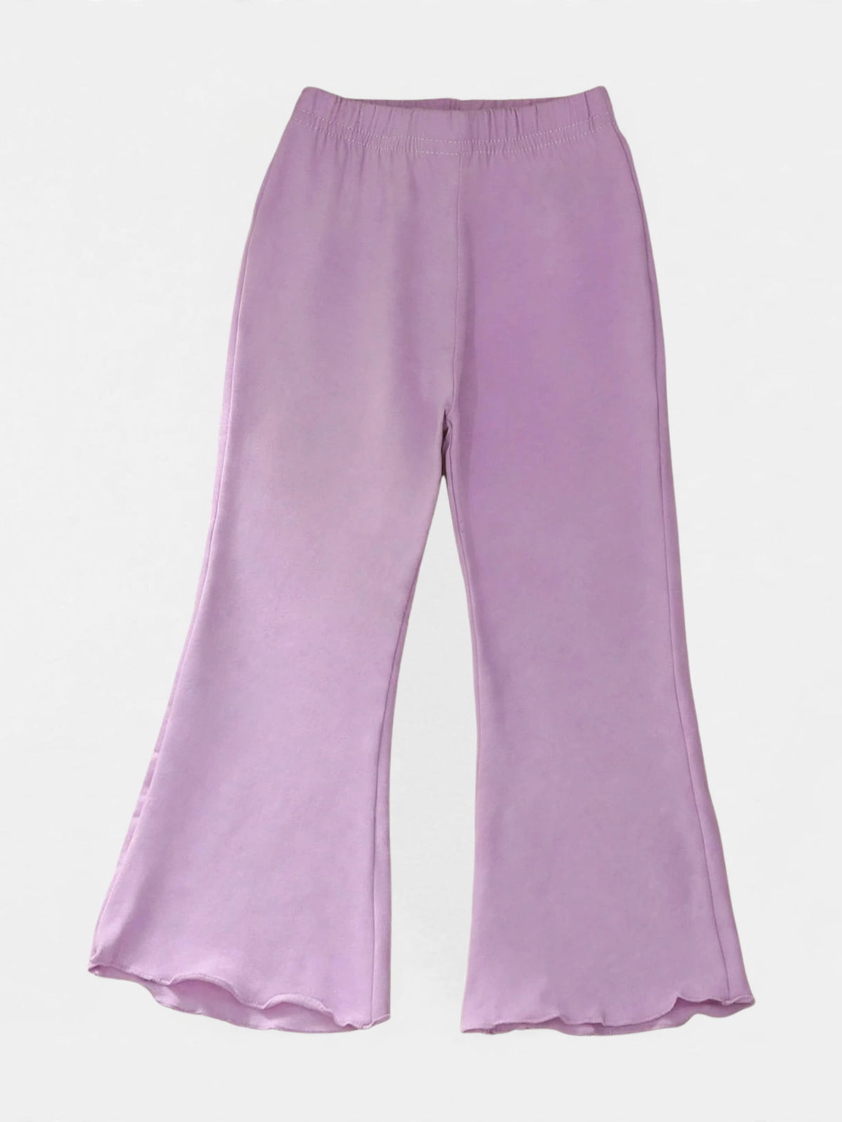 Girls lavender lettuce-hem flare pants with elastic waist