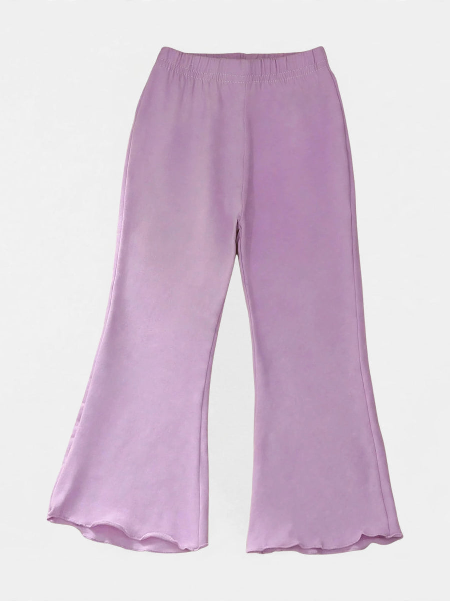 Girls lavender lettuce-hem flare pants with elastic waist