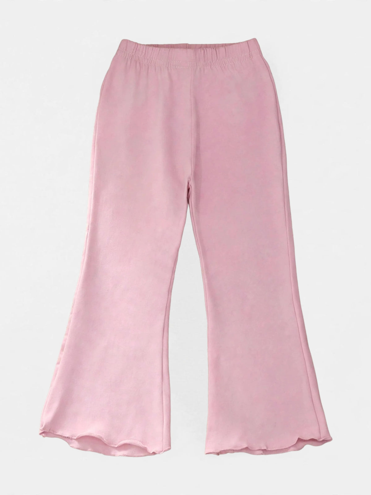 Girls pink lettuce-hem flare pants with elastic waist