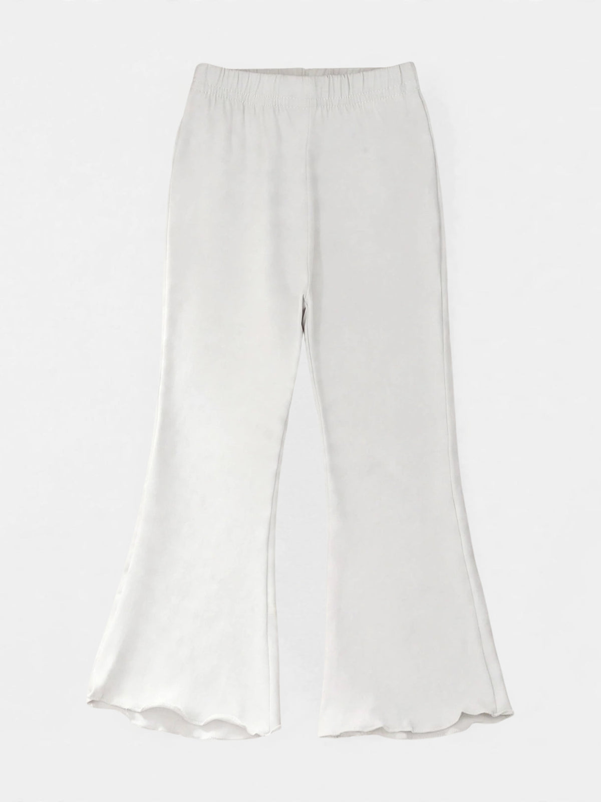 Girls white lettuce-hem flare pants with elastic waist