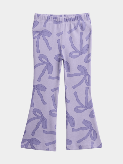 Girls' Lilac Bow Print Flared Leggings
