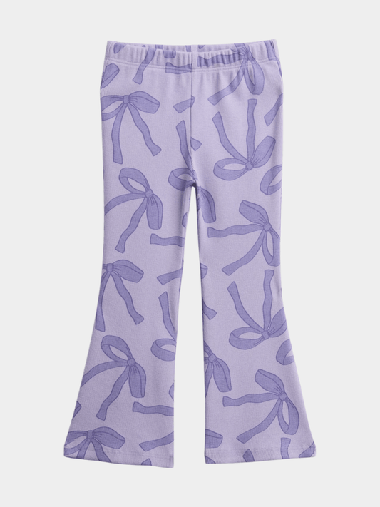 Girls' Lilac Bow Print Flared Leggings