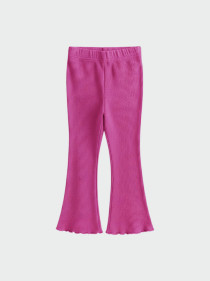 Girls Magenta Pink Ribbed Flared Leggings