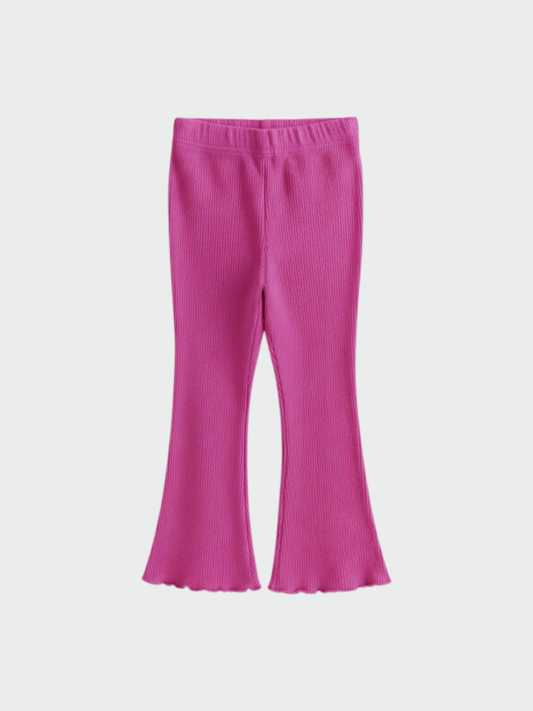 Girls Magenta Pink Ribbed Flared Leggings