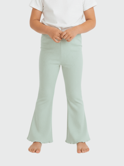 Girls Mint Green Ribbed Flared Leggings